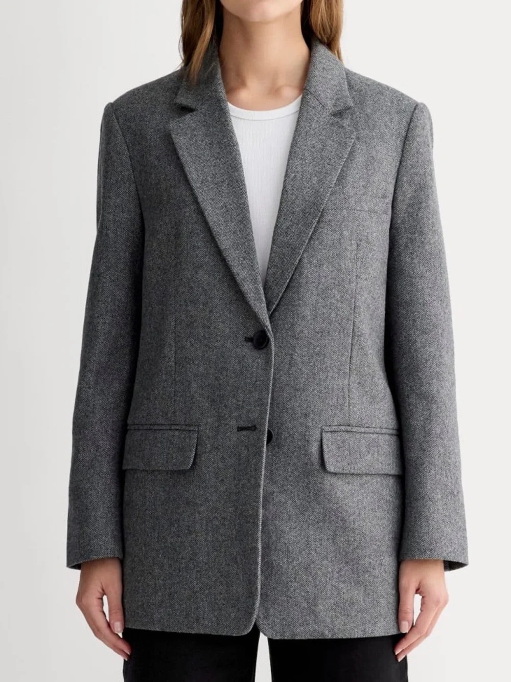 NWT Everlane Oversized Blazer Women's Size 2 Grey & Black Herringbone Tweed